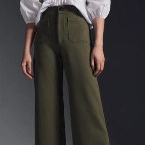 Anthropologie Maeve Colette Pants - Cropped - Wide Leg - Ponte - Olive - 16W